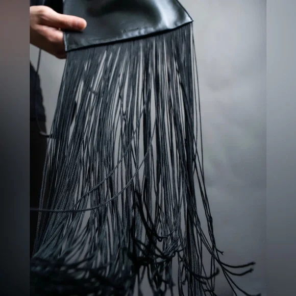 Jil Sander Designer Black Leather Tassle Fringe Unique Smooth Bag Handbag Should - Picture 6 of 16